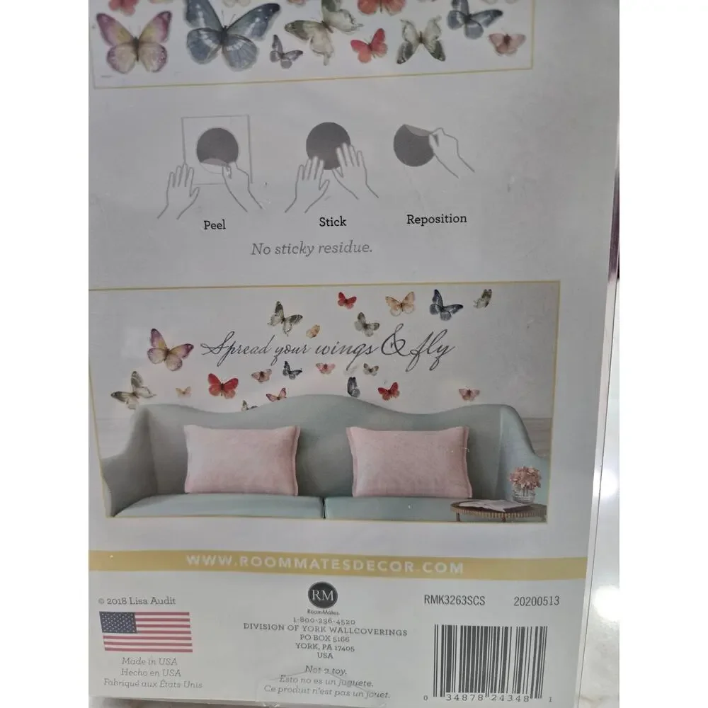 New Room Mates Peel & Stick Butterfly Wall Decals 28 Count 2018 NOS USA